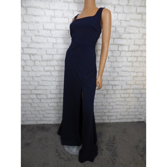 $220 BHLDN Ashlynn Square Neck Side Slit Crepe Gown in Navy 24W NEW B996 - Picture 10 of 16